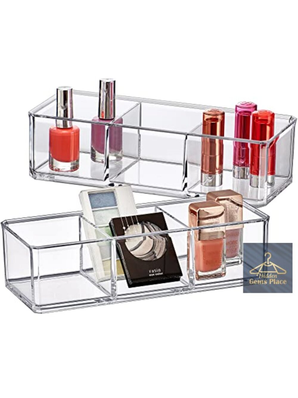 2-Pack Acrylic 3-Compartment Makeup Organizer, Clear Cosmetic Display Case